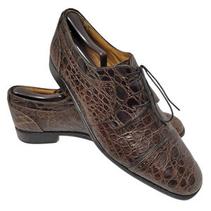 ZELLI Men Genuine Alligator Skin Brown Italian Oxford Dress Shoes 11M Extender